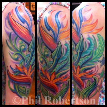 Tattoos - Bird of paradise flowers color tattoo - 74692
